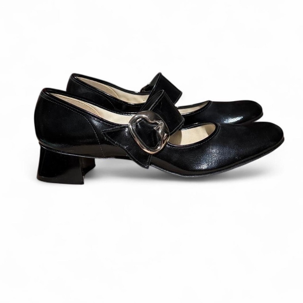 Vintage 1960s Hibrow Black Mary Jane Block Heel Pumps